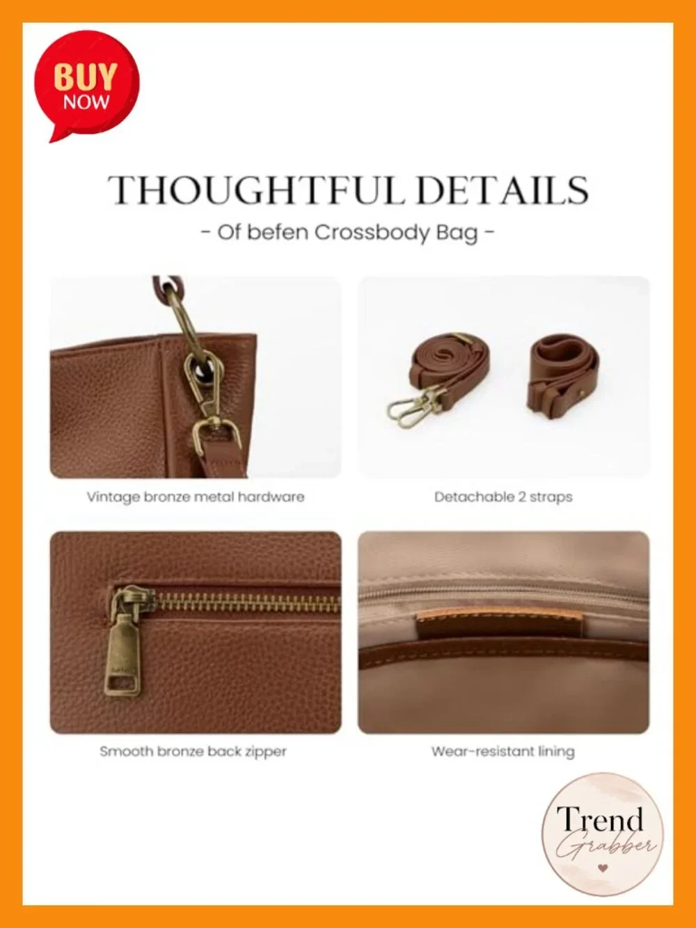Genuine Leather Hobo Crossbody Bag with 2 Detachable Straps